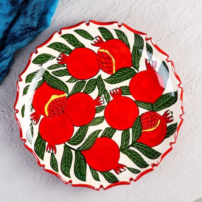 Ляган Риштанская Керамика "Гранат", 32 см, рифлённый