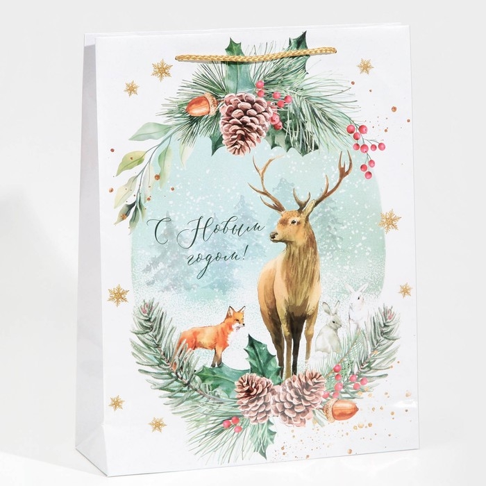 Пакет подарочный новогодний ламинированный «На лесной опушке», L 28 х 38 х 9 см Пакет подарочный новогодний ламинированный «На лесной опушке», L 28 х 38 х 9 см