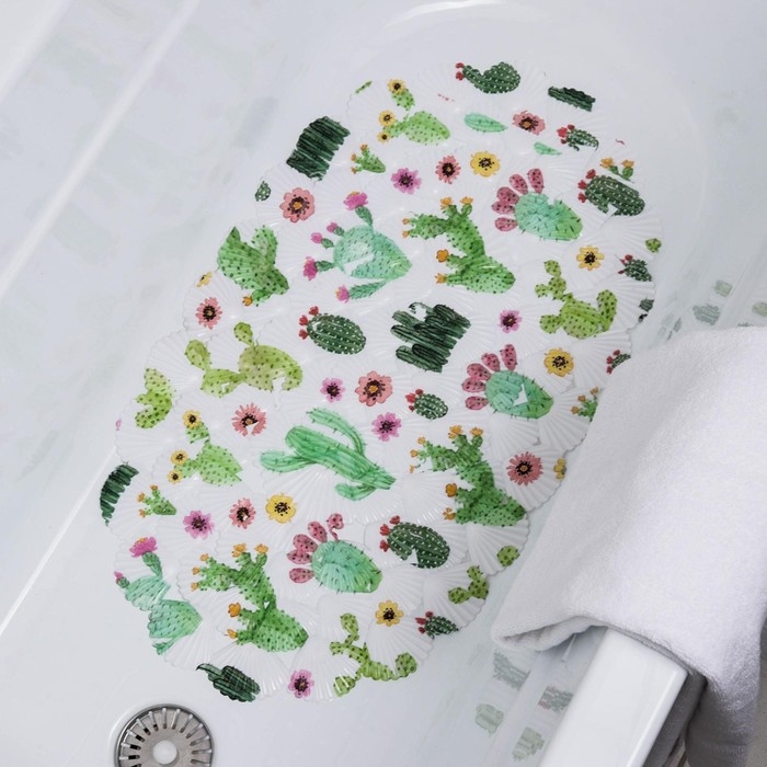 Коврик противоскользящий в ванну на присосках Доляна «Кактус», 38×66 см Коврик противоскользящий в ванну на присосках Доляна «Кактус», 38×66 см