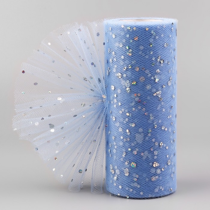 Фатин с блёстками, 15 см, 11 ± 1 г/кв.м, 23 ± 1 м, цвет голубой №21 Фатин с блёстками, 15 см, 11 ± 1 г/кв.м, 23 ± 1 м, цвет голубой №21