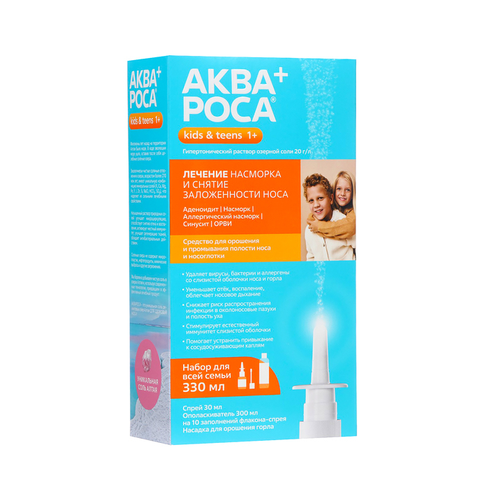 Набор Набор "АкваРоса+", спрей назальный 30 мл + ополаскиватель минеральный 300 мл, дополнительная насадка