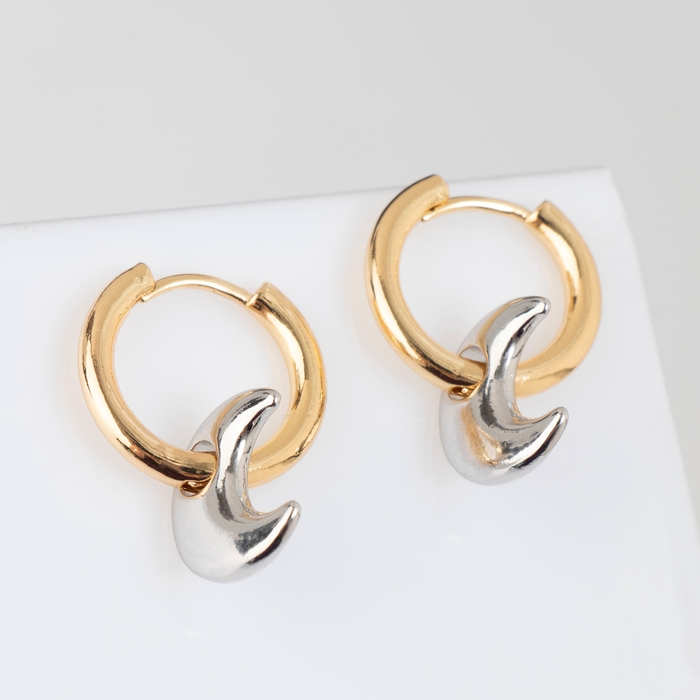 Серьги со съёмным элементом «Трансформер» луна, цвет золото с серебром Серьги со съёмным элементом «Трансформер» луна, цвет золото с серебром