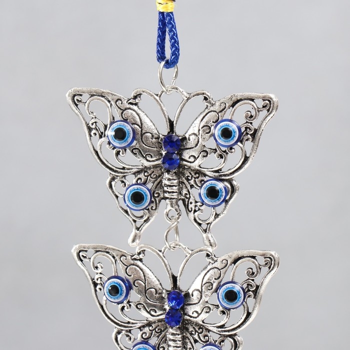 Музыка ветра металл Музыка ветра металл "Три бабочки" от сглаза с кисточкой 2 колокольчика 30 см