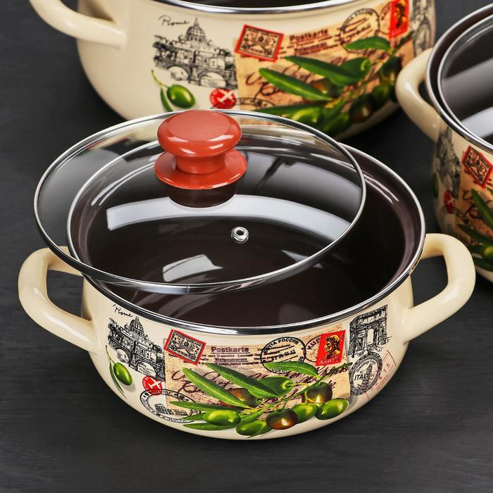 Набор кастрюль &laquo;Римские каникулы&raquo;, 3 предмета: кастрюли 2 л, 3 л, 4 л, стеклянные крышки