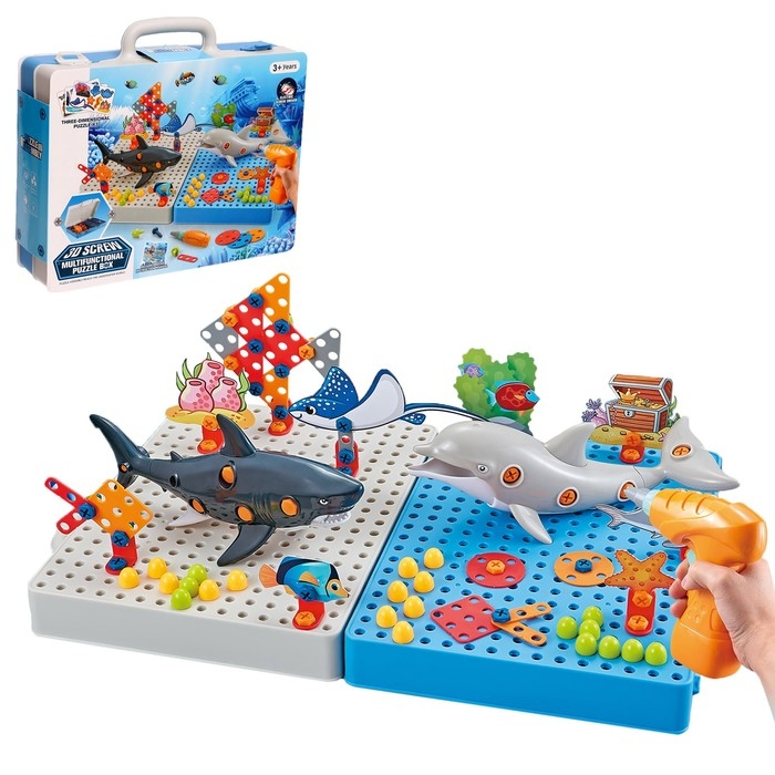 Конструктор винтовая мозаика «Морской мир», с электрическим шуруповертом, 193 детали Конструктор винтовая мозаика «Морской мир», с электрическим шуруповертом, 193 детали