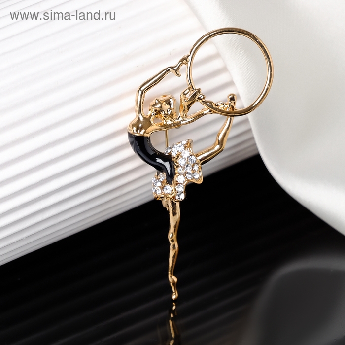 Брошь «Гимнастка» с хула-хупом, цвет чёрно-белый в золоте Брошь «Гимнастка» с хула-хупом, цвет чёрно-белый в золоте