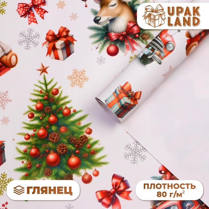 Новый год. Бумага упаковочная новогодняя  Новый год. Бумага упаковочная новогодняя "Снеговик в шапке", глянец, 1 лист, 80 г/м2 , 70 х 100 см