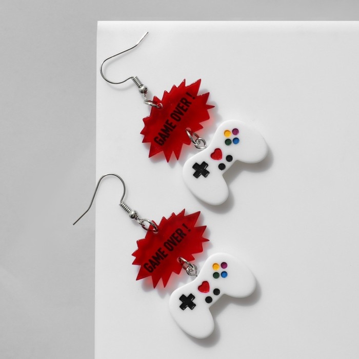 Серьги акрил «Джойстики» GAME OVER, цветные в серебре Серьги акрил «Джойстики» GAME OVER, цветные в серебре