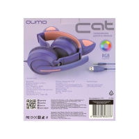 Наушники Qumo Game Cat Purple, игровые, микрофон, USB+3.5 мм, 2м, фиолетовые