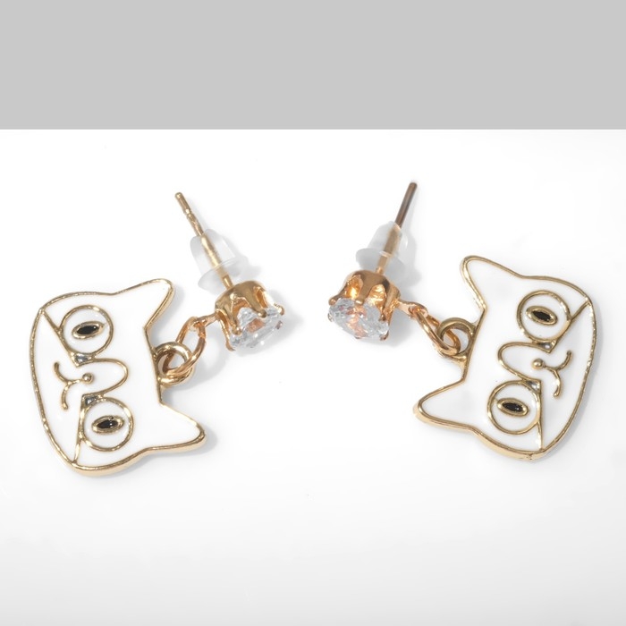 Серьги эмаль «Котики» мультяшные, цвет чёрно-белый в золоте Серьги эмаль «Котики» мультяшные, цвет чёрно-белый в золоте