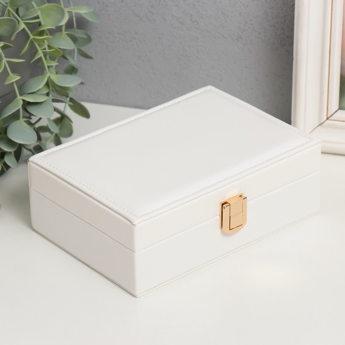 Шкатулка кожзам для украшений  Шкатулка кожзам для украшений "Матовая гладь. Прямоугольная" белая 16х11,5х5,5 см