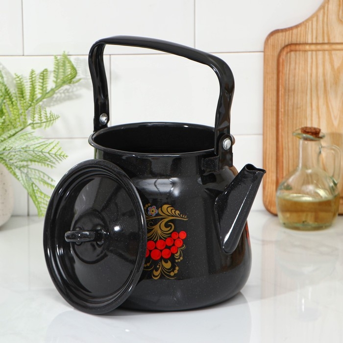 Чайник эмалированный «Рябинушка», 3,5 л, цвет чёрный Чайник эмалированный «Рябинушка», 3,5 л, цвет чёрный
