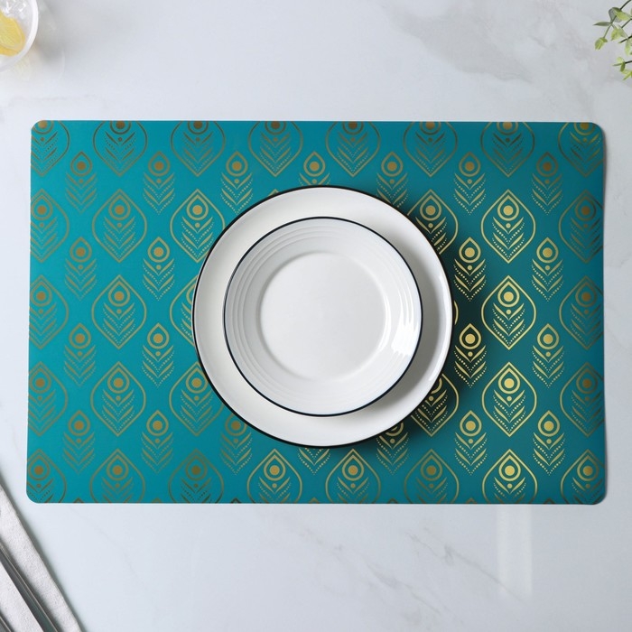 Салфетки сервировочные на стол Доляна «Перья», 4 шт, 30×45 см, цвет бирюзовый