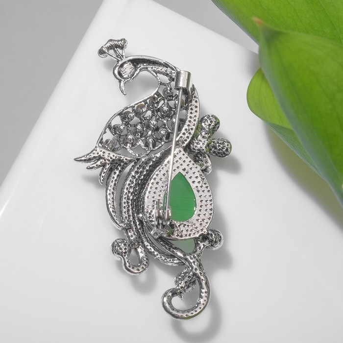 Брошь &laquo;Павлин&raquo; элегантный, цветная в чернёном серебре