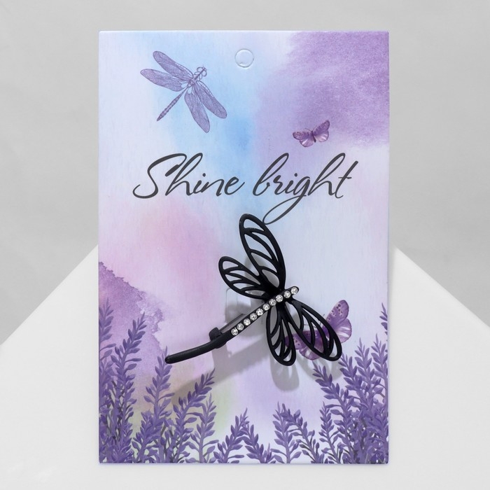 Брошь «Стрекоза» дарк, цвет чёрно-белый в чёрном металле Брошь «Стрекоза» дарк, цвет чёрно-белый в чёрном металле