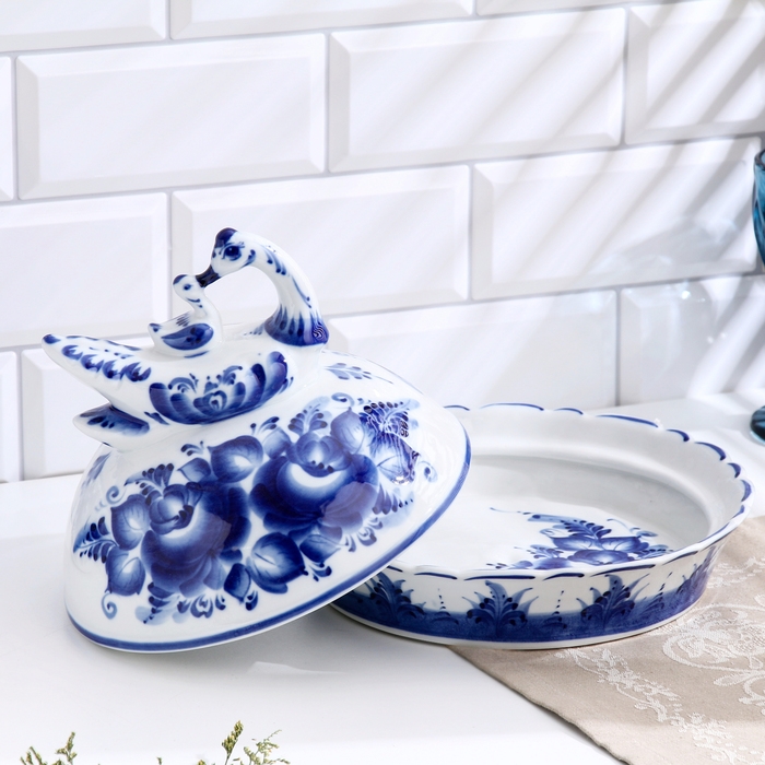 Блинница "Уточка", d-24см, h-20,5см, гжель, 1 сорт