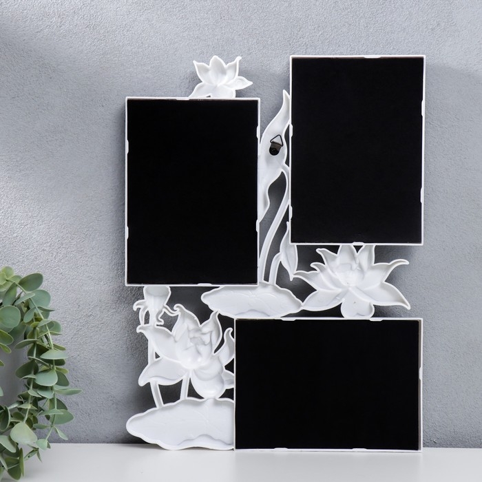 Фоторамка пластик на 3 фото 10х15 см  Фоторамка пластик на 3 фото 10х15 см "Лотосы" белый 36х27 см