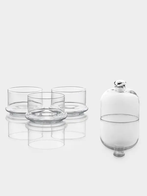 Ёмкости сервировочные Paşabah&ccedil;e Villa Patisserie, одна ёмкость 500 мл, с крышкой, набор 3 шт., стекло, прозрачные