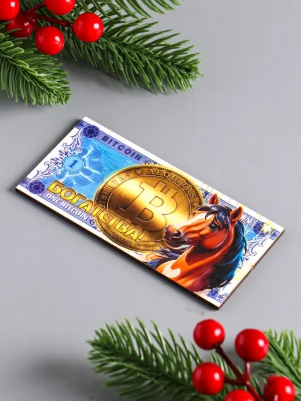 Магнит-купюра новогодняя 2026 "Биткоин" 12х6 см