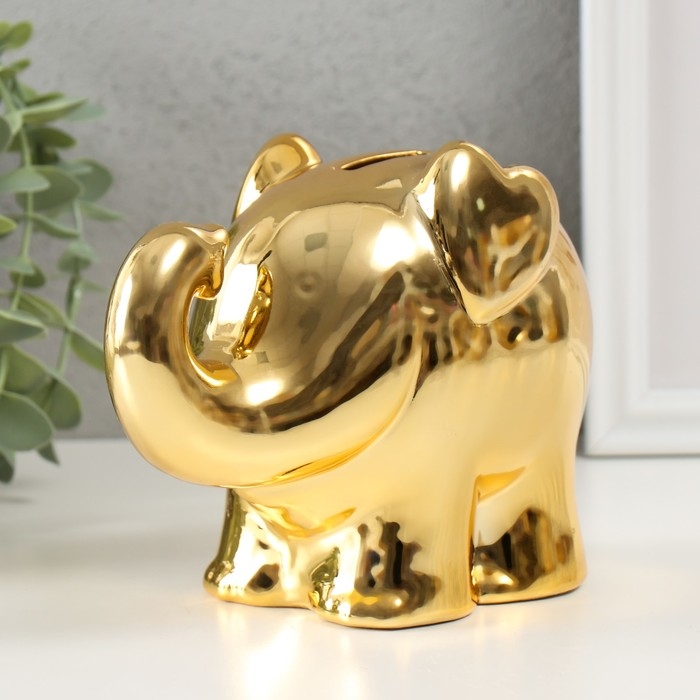 Копилка керамика Копилка керамика "Слоник с ушками-сердечками" золото 9,5х17х13 см