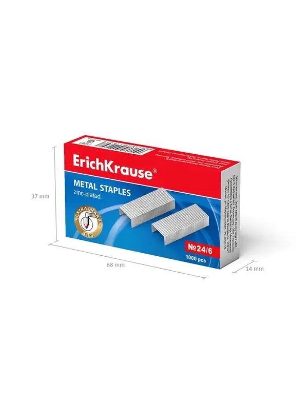 Скобы металлические № 24/6 ErichKrause для степлера, заточенные, с усиленной пробивной способностью, 1000 штук