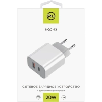Зарядное устройство сетевое Red Line, USB+Type-C,3A,PD 20W,бел, УТ000024925
