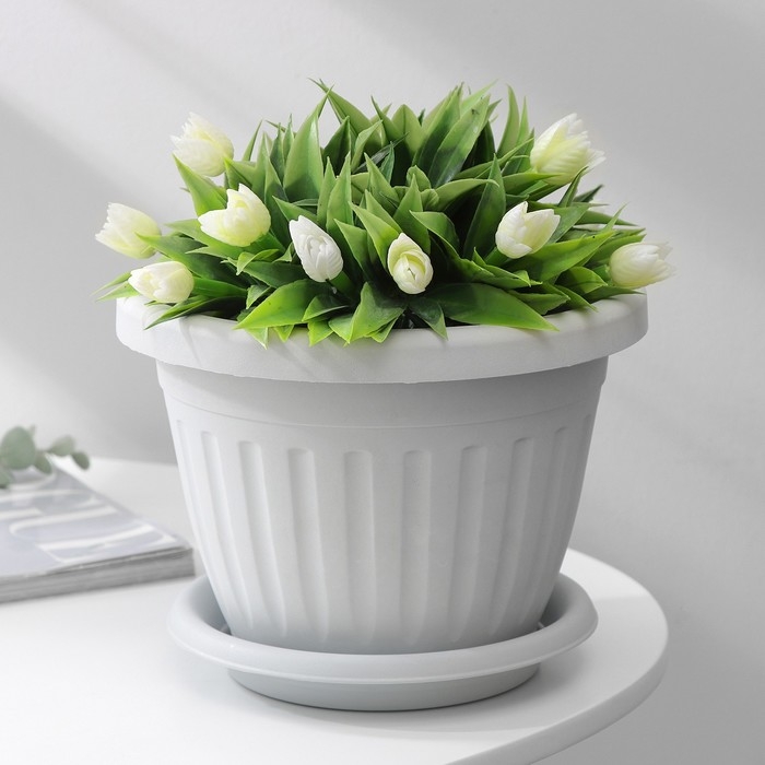 Горшок для цветов с поддоном «Сильвер ЭКО», 2.6 л, d=20 см, светло-серый Горшок для цветов с поддоном «Сильвер ЭКО», 2.6 л, d=20 см, светло-серый