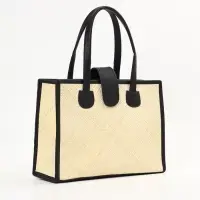 Сумка плетёная на застёжке из пандана, 35&times;12&times;40 см, бежево-чёрная