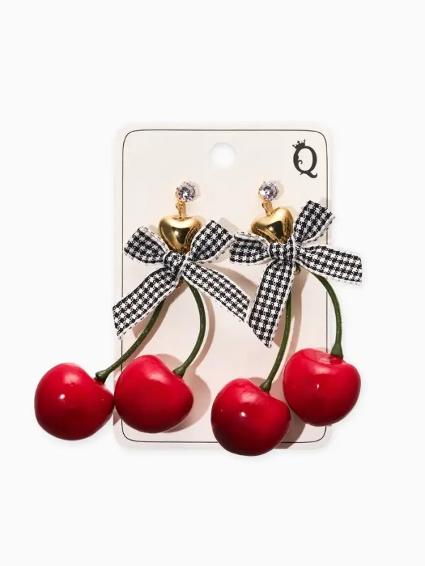 Серьги &laquo;Вишня с бантиками&raquo;, красные в золоте
