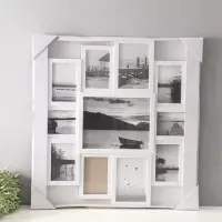 Фоторамка пластик на 11 фото 10х15, 13х18, 20х25 см "Семейные моменты" белая 61,5х60 см