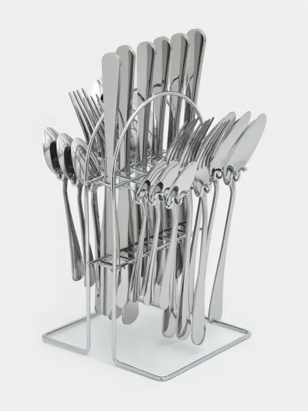 Набор столовых приборов &laquo;Водопад&raquo;, 24 предмета, на подставке, нержавеющая сталь, серебристый