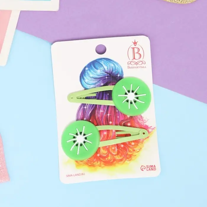 Невидимка для волос  Невидимка для волос "Адель" (набор 2 шт) долька киви, 5,5 см, зелёный