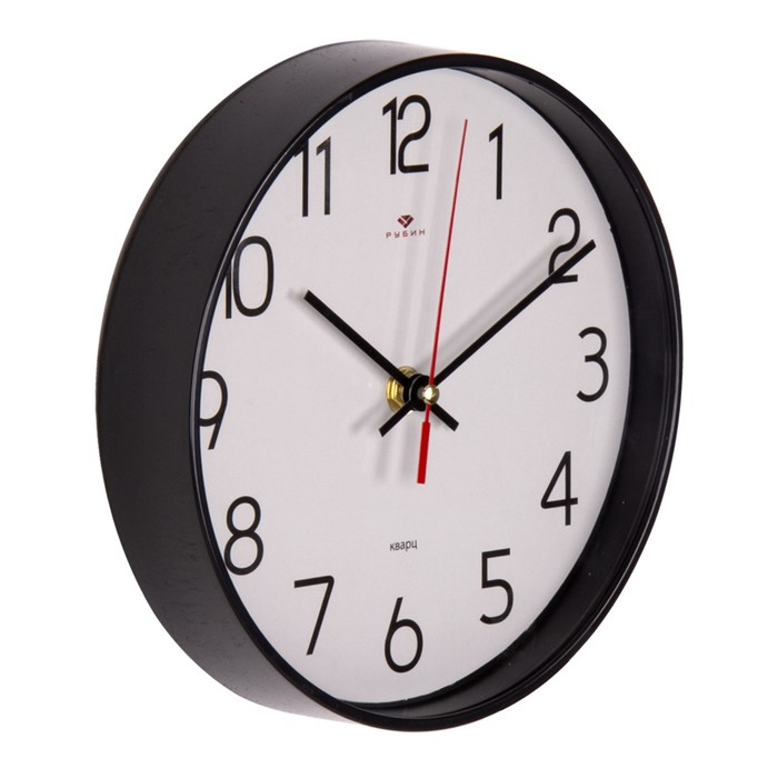 Часы настенные, интерьерные, бесшумные, d-19.5 см, черные