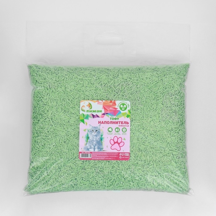 Наполнитель тофу, Наполнитель тофу, "Пижон" зеленый чай 6 кг впитываемость до 15 л