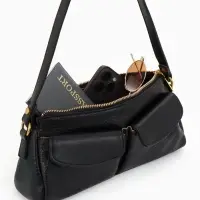 Сумка женская багет TEXTURA на молнии, 27&times;8&times;13 см, чёрная