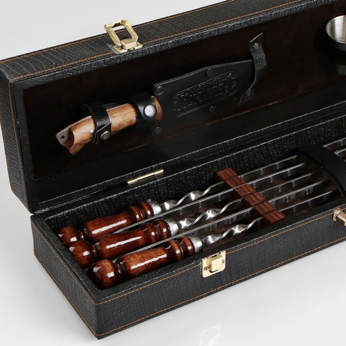 Набор с шампурами подарочный  Набор с шампурами подарочный "Элит-S" в коробке из эко-кожи №12