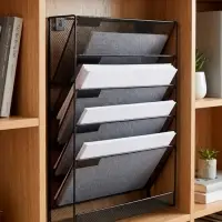 Лоток для бумаг настенный, 5 отделений, чёрный