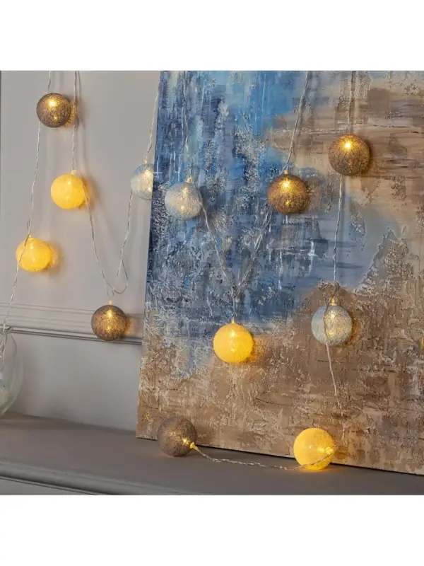 Гирлянда &laquo;Нить&raquo; 5 м с насадками &laquo;Клубки небесные&raquo;, IP20, прозрачная нить, 20 LED, свечение тёплое белое, 220 В