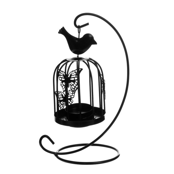 Подсвечник металл Подсвечник металл "Клетка с птичкой" черный, 23х10х10 см