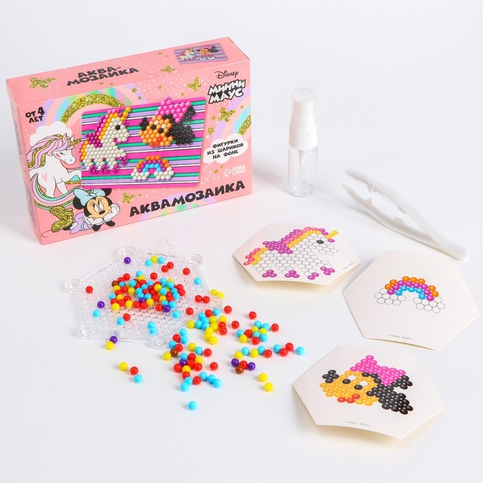 Аквамозаика с декорациями «Минни Маус и единорог», 3 фигурки, 300 шариков Аквамозаика с декорациями «Минни Маус и единорог», 3 фигурки, 300 шариков