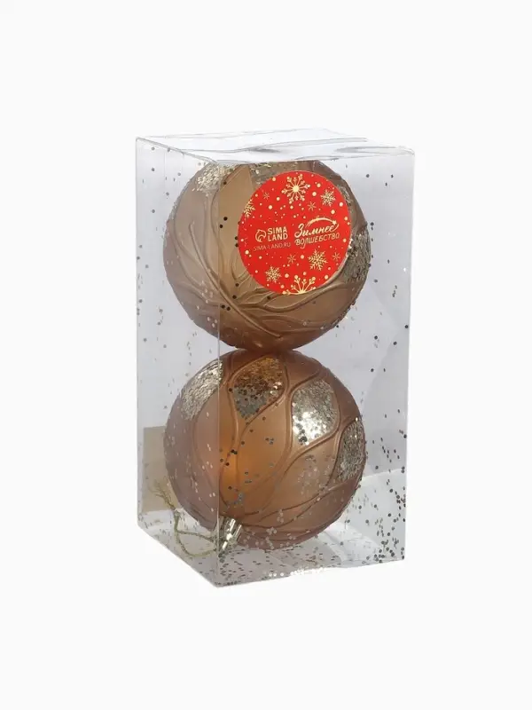 Ёлочные игрушки &laquo;Гэбриэл&raquo;, шары новогодние, d=8 см, 2 шт., блеск, коричневый