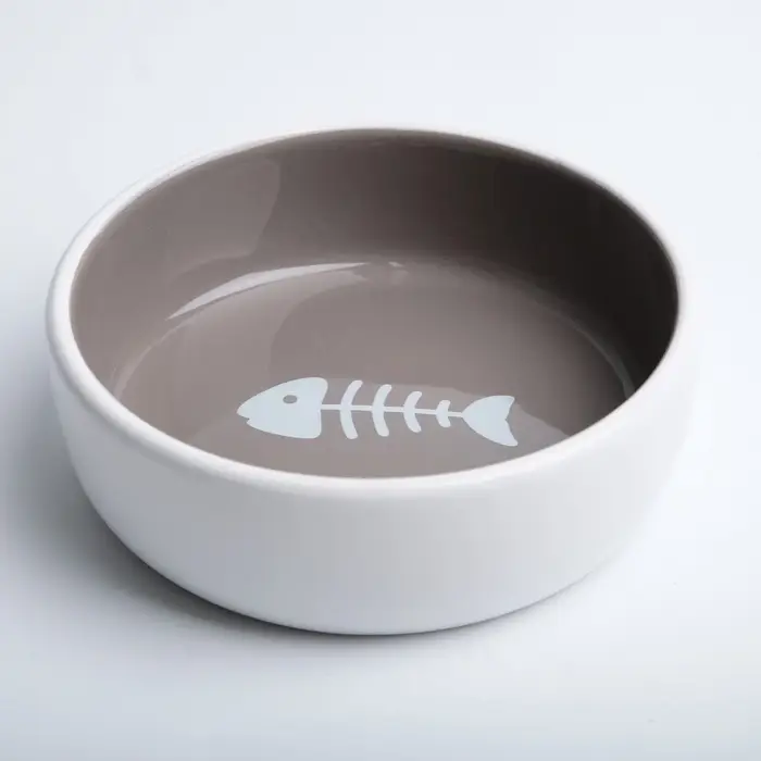 Миска &laquo;Рыбные кость&raquo;, 300 мл, 13.4&times;13.4&times;4 см, керамика, тёмно-бежевая, белая