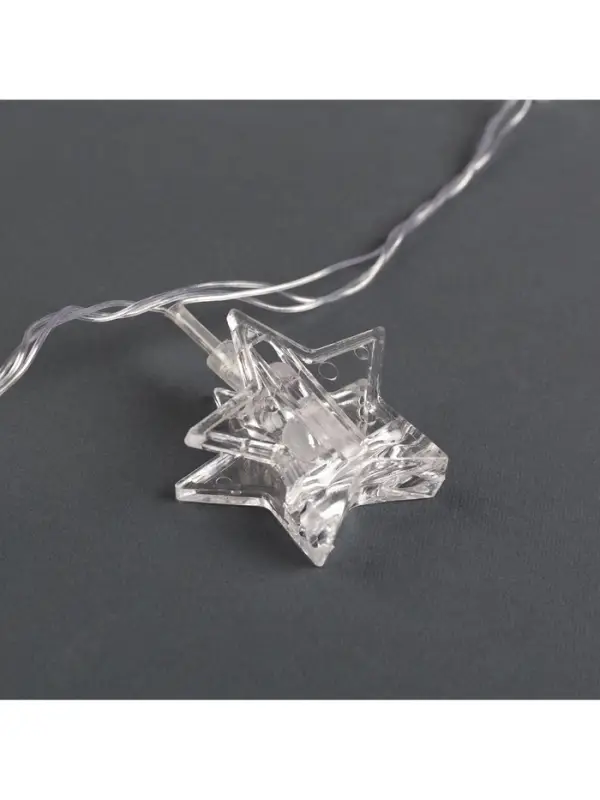 Гирлянда &laquo;Нить&raquo; 4.5 м с насадками &laquo;Прищепки-звёзды&raquo;, IP20, прозрачная нить, 20 LED, свечение мульти (RG/RB), мигание, 220 В