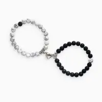 Браслеты парные &laquo;Неразлучники&raquo; на магните, сердце, чёрно-белые в серебре, d=6 см