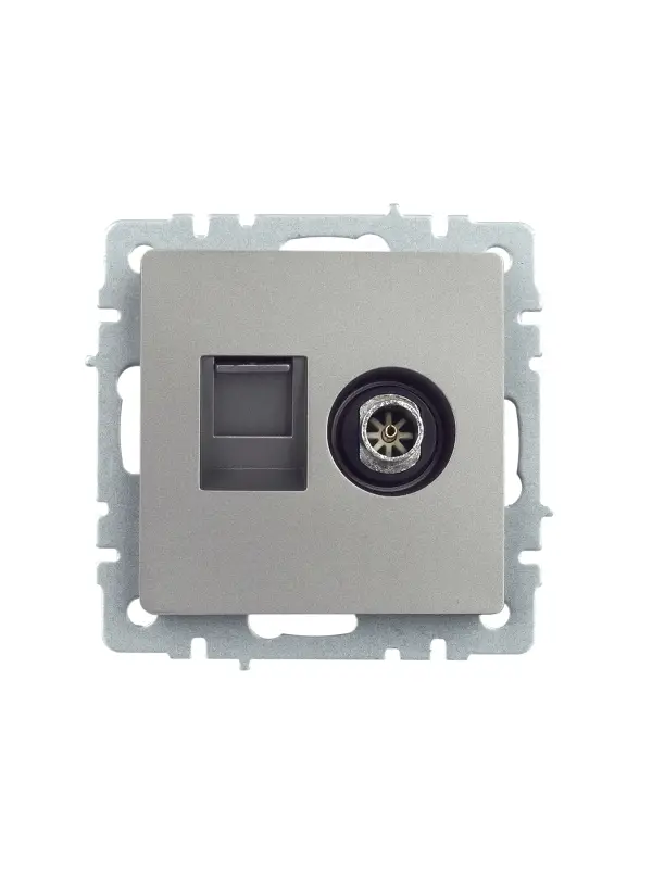 BRITE Розетка двойная TV+RJ45 кат.5E РТВ/РК12-БрС сталь