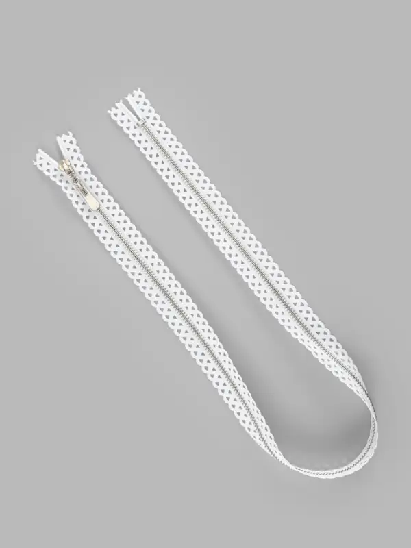 Молния металлическая, №3, неразъёмная, замок автомат, 60 см, звенья цвет никель, белая