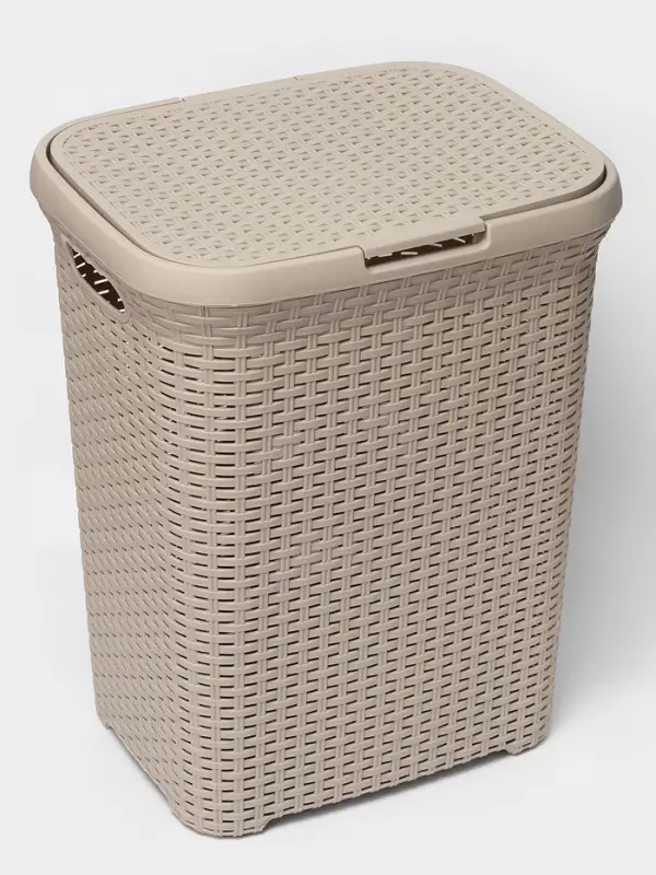 Корзина бельевая &laquo;Ротанг&raquo;, 60 л, 34.6&times;44.5&times;56 см, с крышкой, латте