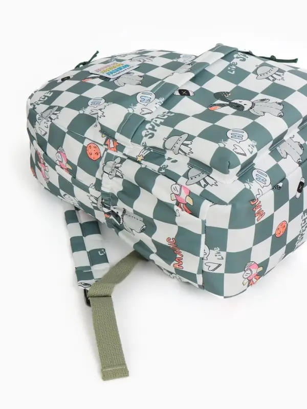 Рюкзак школьный на молнии, с карманами, в клетку, 28&times;11.5&times;40 см, зелёный