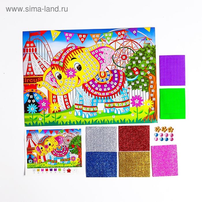 Мозаика стикерная «Добрый слоник» блестки, стразы Мозаика стикерная «Добрый слоник» блестки, стразы