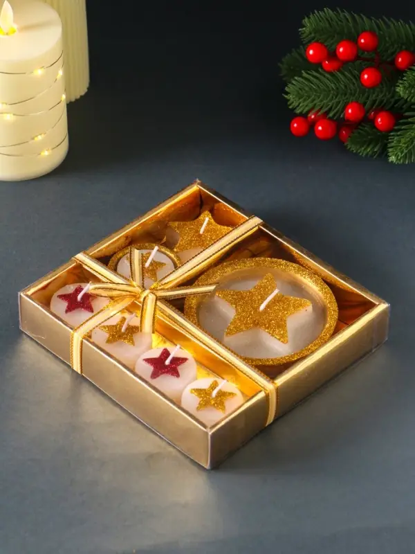 Набор свечей &laquo;Звёзды и подсвечник&raquo;, 7 шт., 15.8&times;16.8&times;3.3 см